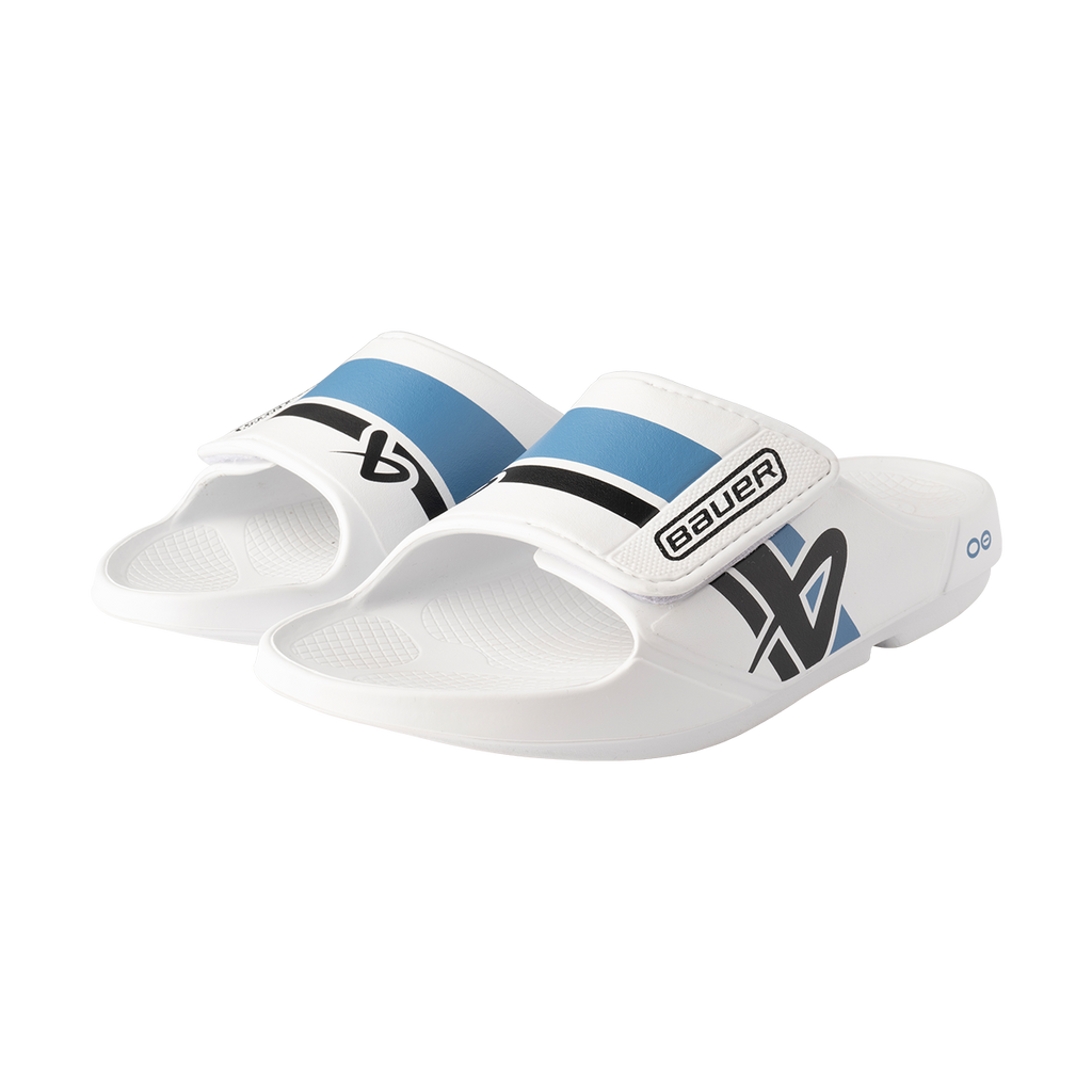 S25 BAUER OOFOS SPORT FLEX SLIDE SENIOR WHITE/BLUE