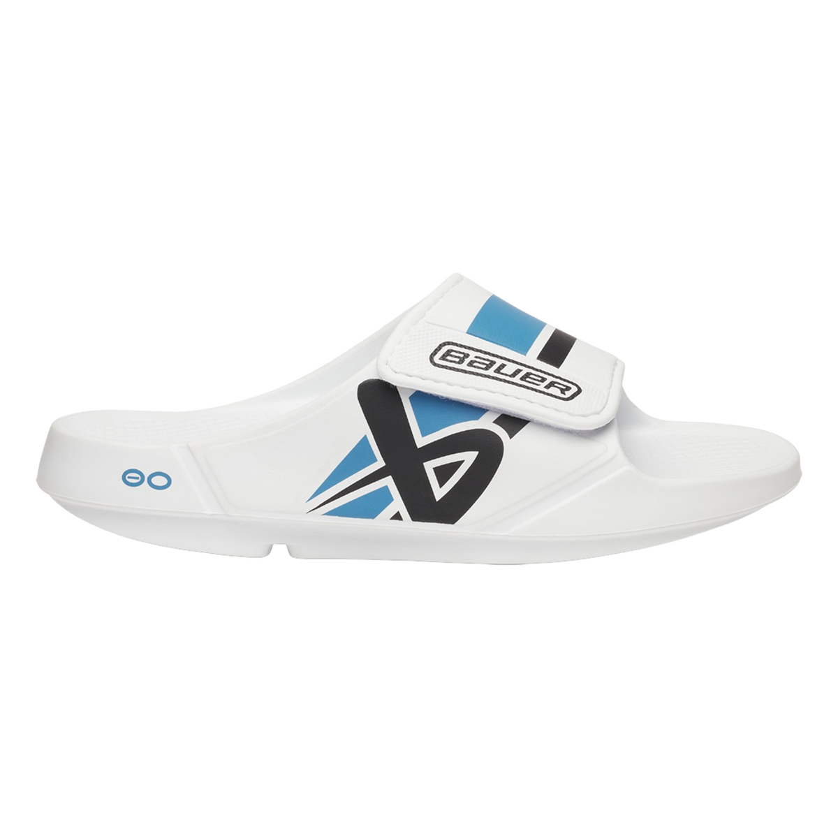S25 BAUER OOFOS SPORT FLEX SLIDE SENIOR WHITE/BLUE