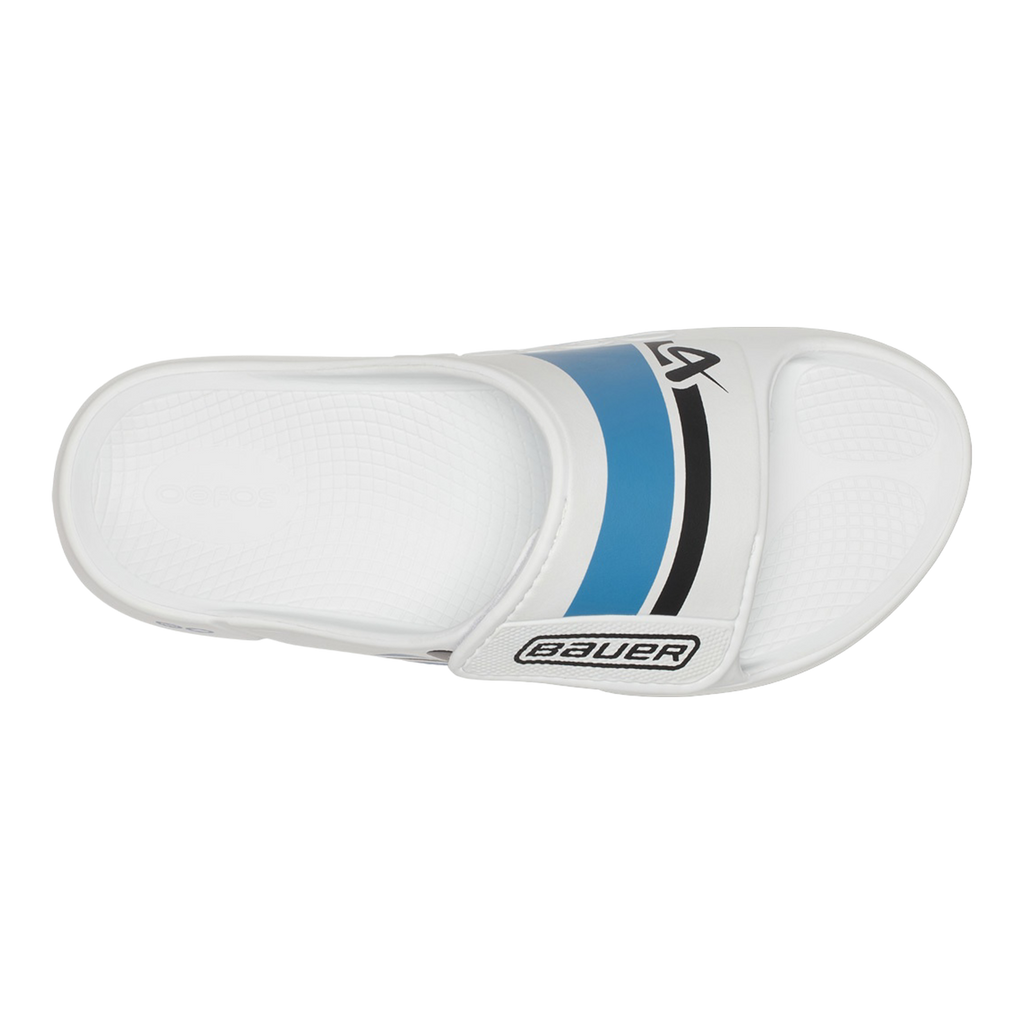 S25 BAUER OOFOS SPORT FLEX SLIDE SENIOR WHITE/BLUE